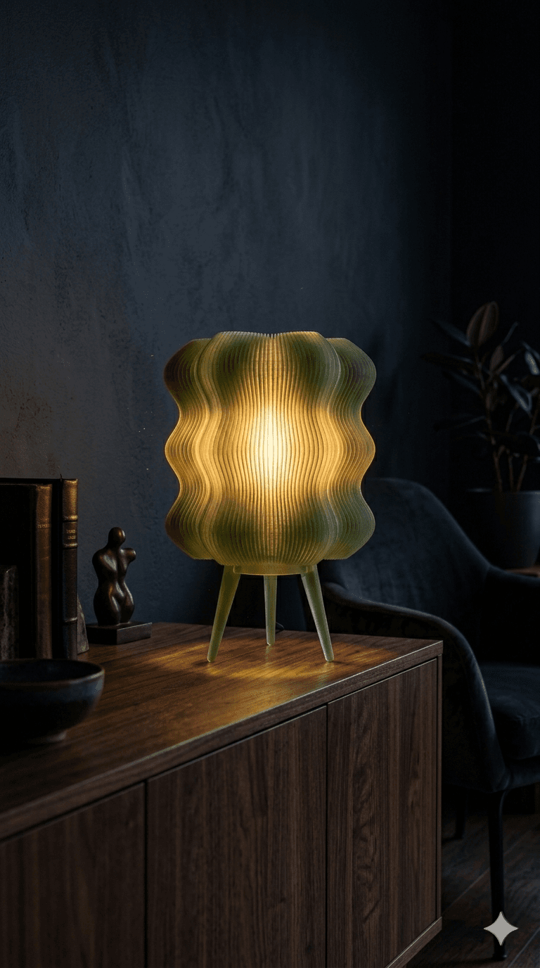 Teal wave lamp in styled setting